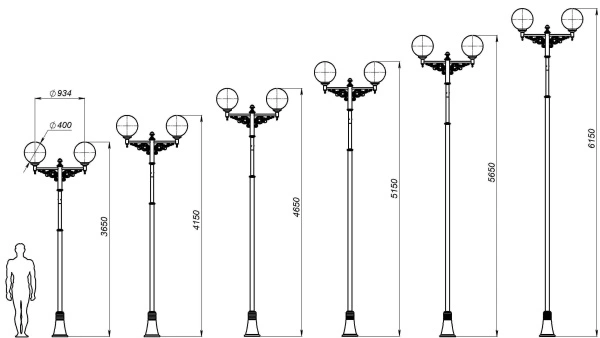 Фонарь уличный «Парк» со светильниками 4,15 м