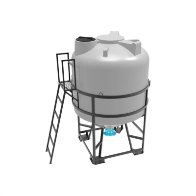 Емкость ЦКТ 5000 л с патрубком 160мм с фланцем под плотность до 1,5 г/см³ белая в обрешетке с лестницей