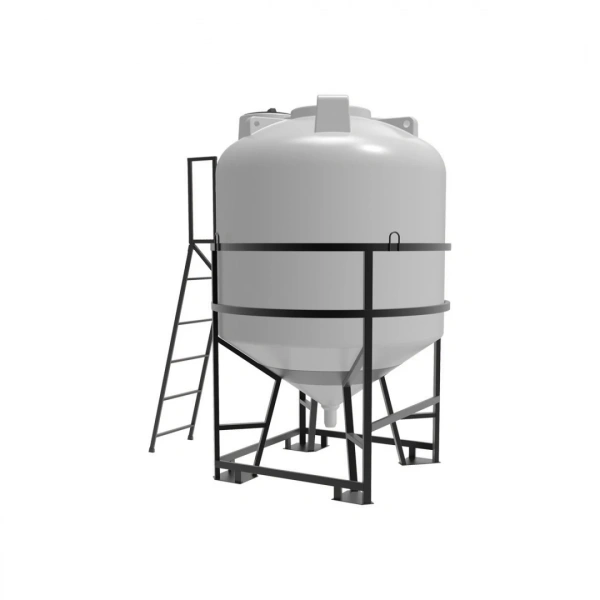 Емкость ЦКТ 5000 л с патрубком 110мм под плотность до 1,5 г/см³ белая в обрешетке с лестницей